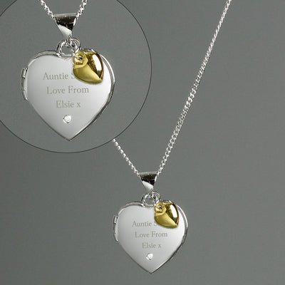 Personalised Sterling Silver Heart Locket Necklace with Diamond and 9ct Gold Charm - Shop Personalised Gifts