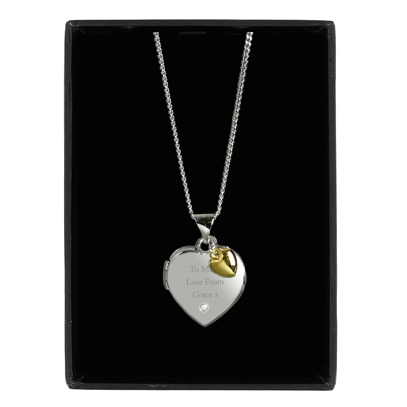 Personalised Sterling Silver Heart Locket Necklace with Diamond and 9ct Gold Charm - Shop Personalised Gifts