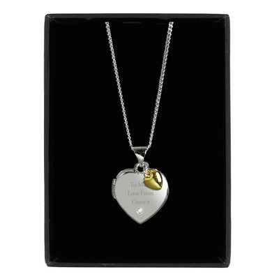 Personalised Sterling Silver Heart Locket Necklace with Diamond and 9ct Gold Charm - Shop Personalised Gifts