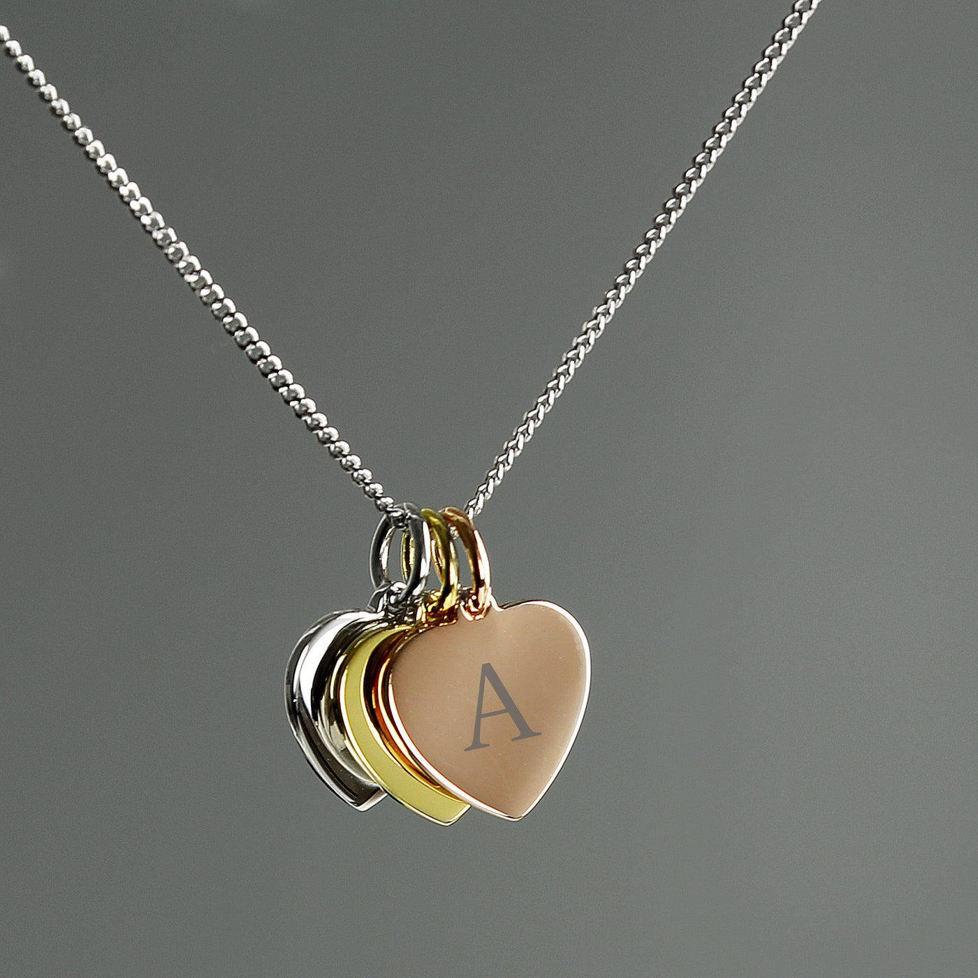 Personalised Gold, Rose Gold and Sterling Silver 3 Hearts Initial Necklace - Shop Personalised Gifts