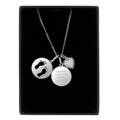 Personalised Sterling Silver Footprints and Cubic Zirconia Heart Necklace - Shop Personalised Gifts