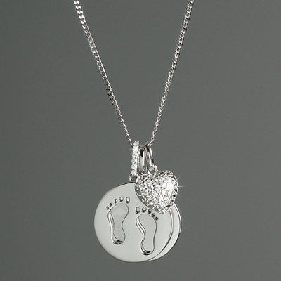 Personalised Sterling Silver Footprints and Cubic Zirconia Heart Necklace - Shop Personalised Gifts