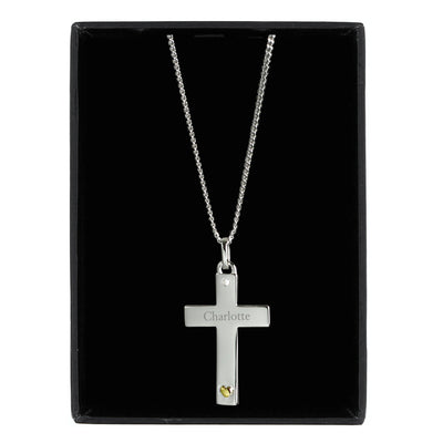 Personalised Sterling Silver Cross with 9ct Gold Heart & CZ Necklace - Shop Personalised Gifts