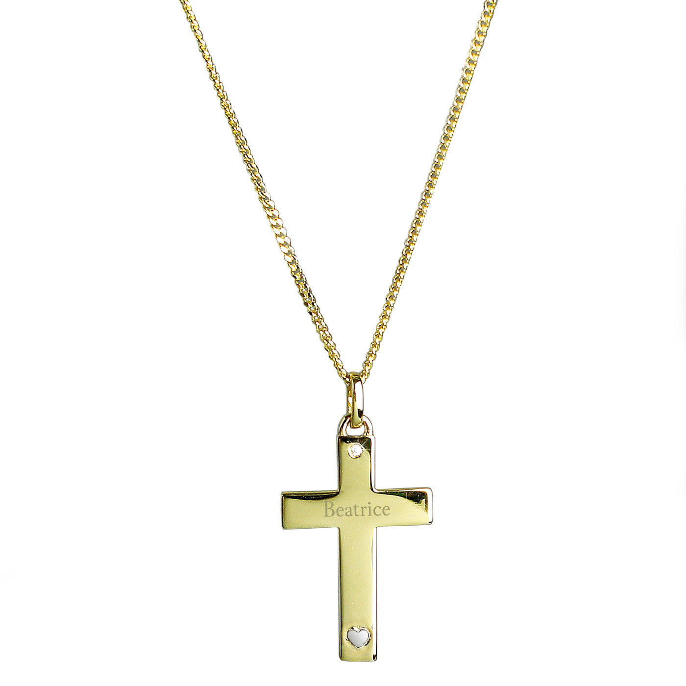 Personalised 9ct Gold Cross with Sterling Silver Heart & CZ Necklace - Shop Personalised Gifts