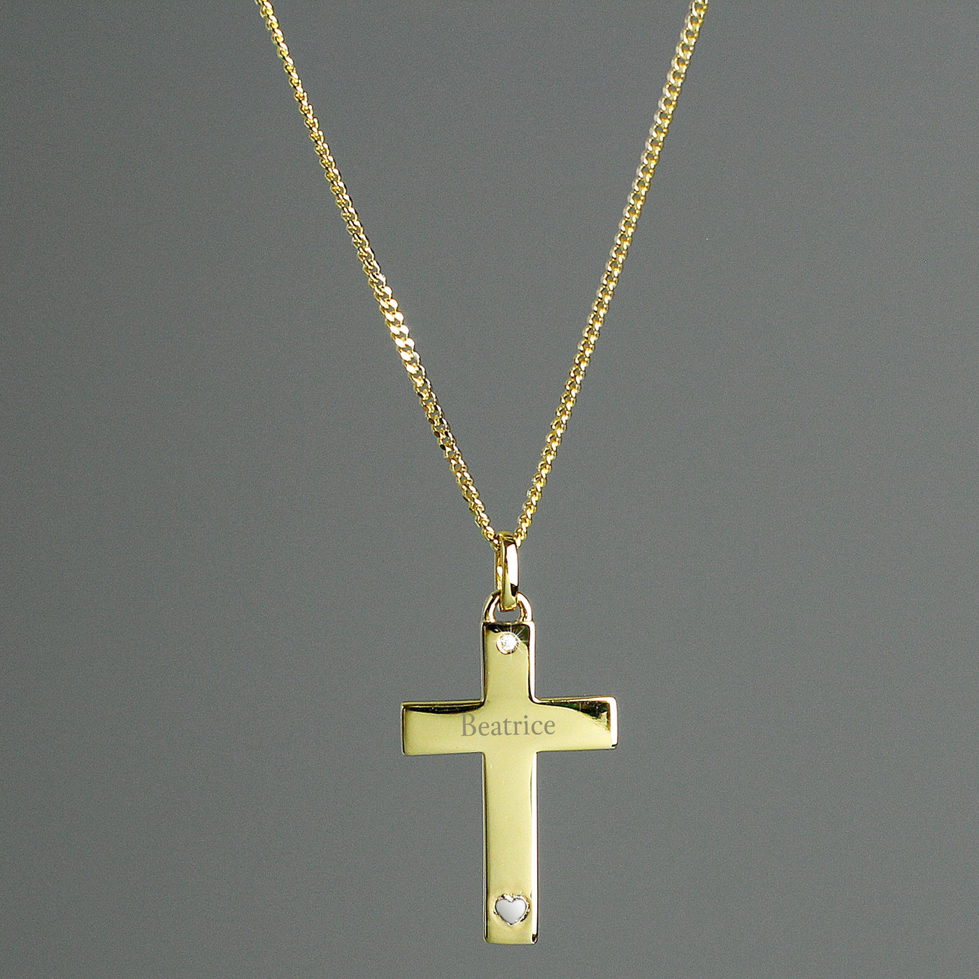 Personalised 9ct Gold Cross with Sterling Silver Heart & CZ Necklace - Shop Personalised Gifts