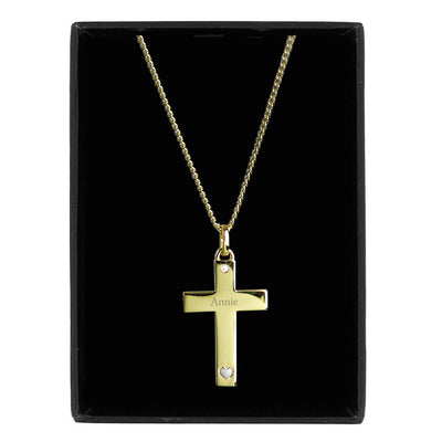 Personalised 9ct Gold Cross with Sterling Silver Heart & CZ Necklace - Shop Personalised Gifts