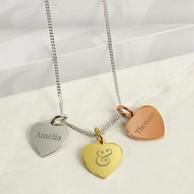 Personalised Couples Gold Rose Gold and Silver 3 Hearts Sterling Silver Necklace - Shop Personalised Gifts