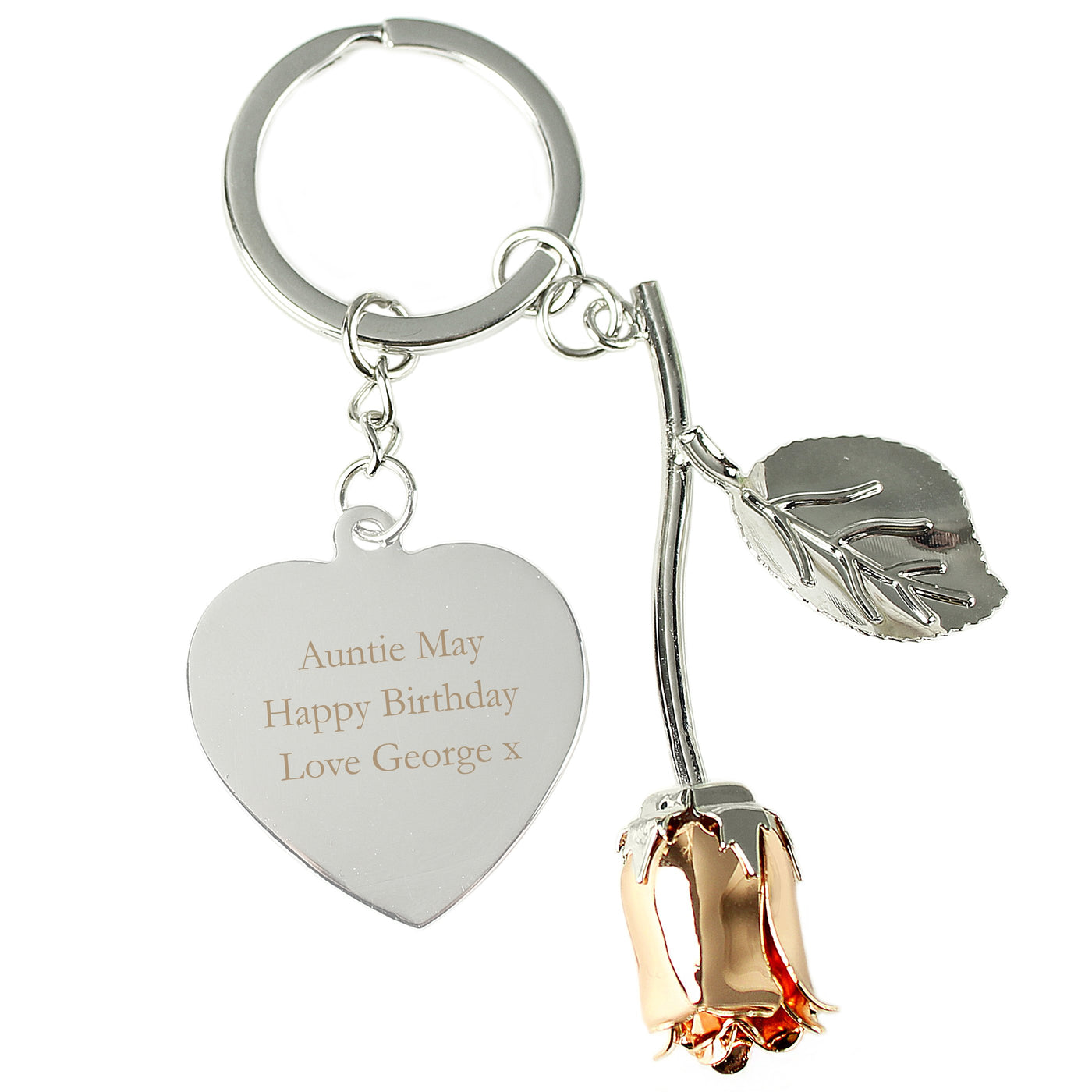 Personalised Silver Plated Rose Gold Rose Keyring - Shop Personalised Gifts