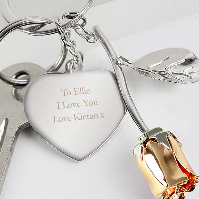Personalised Silver Plated Rose Gold Rose Keyring - Shop Personalised Gifts