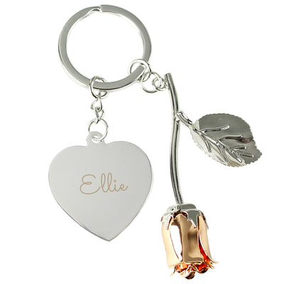 Personalised Silver Plated Name Rose Gold Rose Keyring - Shop Personalised Gifts