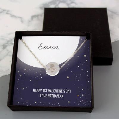 Personalised Silver Plated Sentiment Disc Necklace and Box