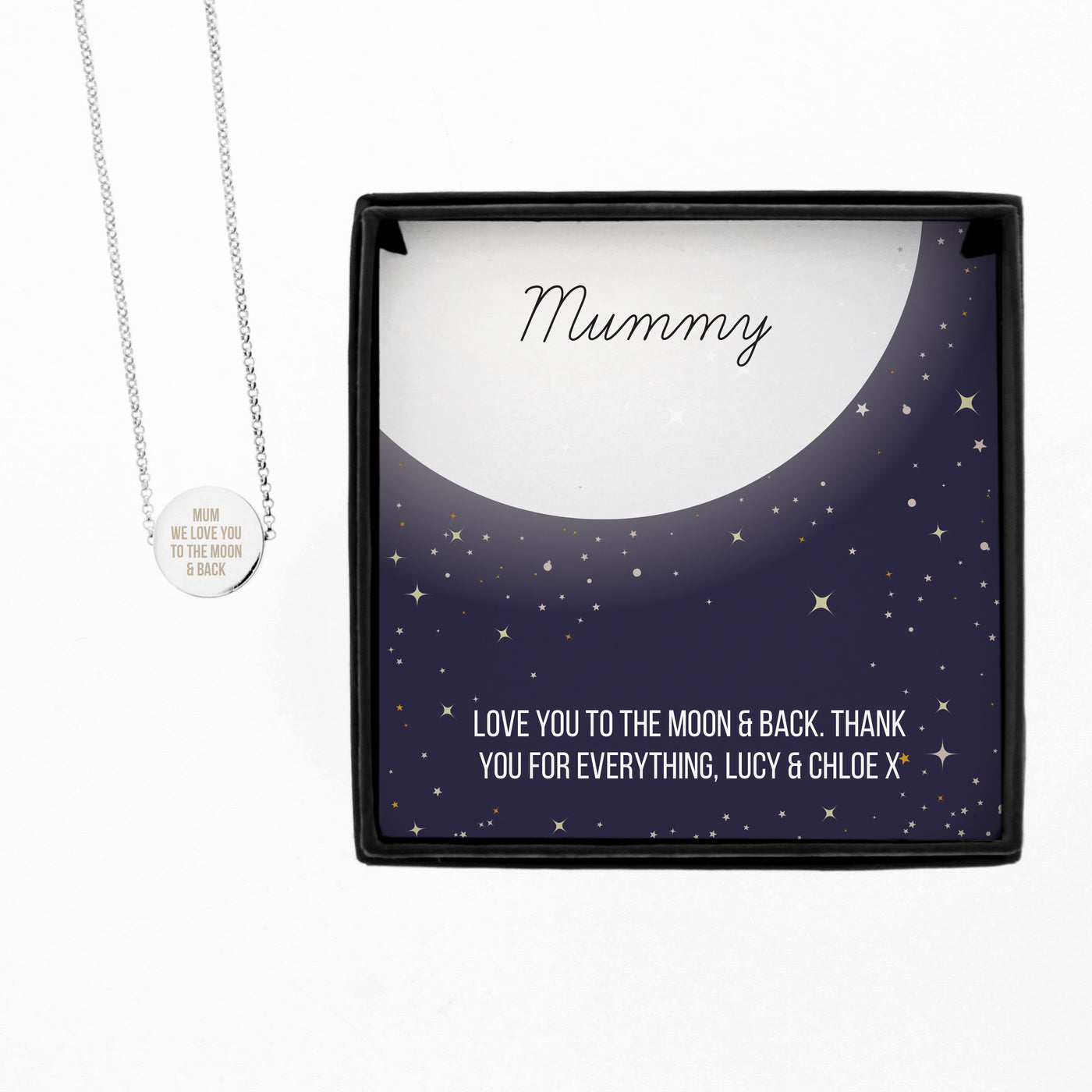 Personalised Silver Plated Sentiment Disc Necklace and Box