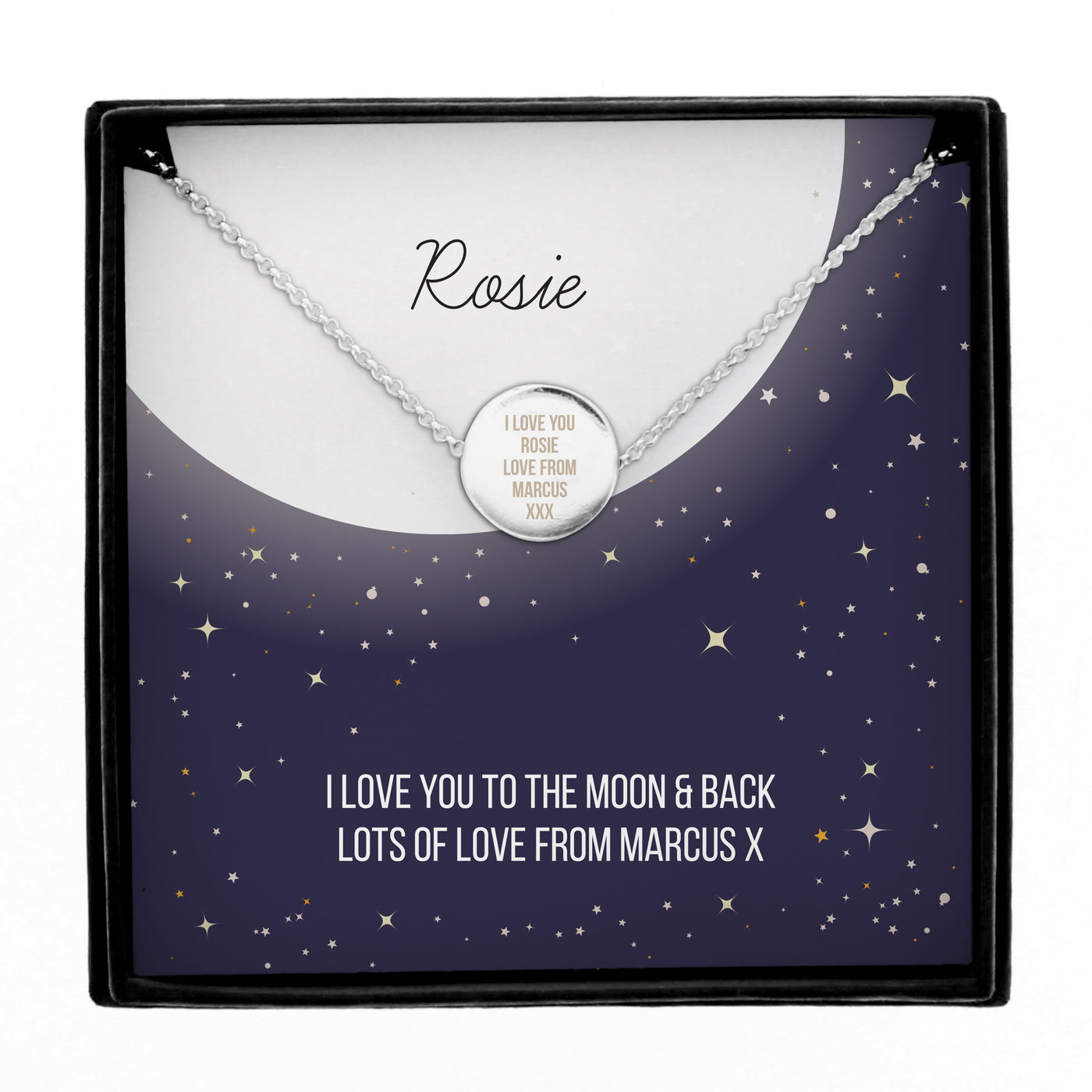 Personalised Silver Plated Sentiment Disc Necklace and Box