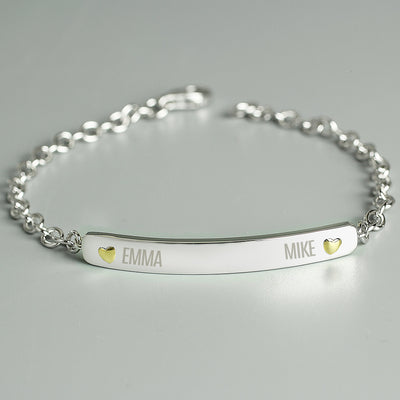 Personalised Two Names Sterling Silver and 9ct Gold Bar Bracelet - Shop Personalised Gifts