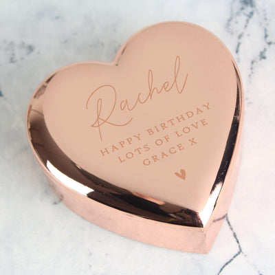 Personalised Free Text Rose Gold Heart Nickel Plated Trinket Box - Shop Personalised Gifts