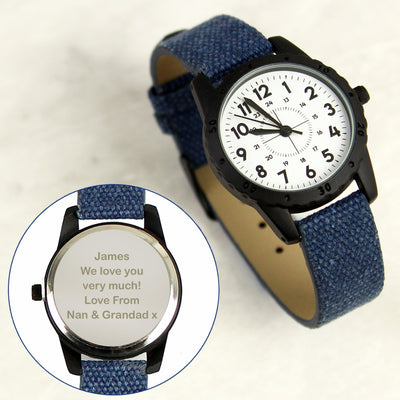 Personalised Black with Blue Canvas Strap Boys Watch - Shop Personalised Gifts