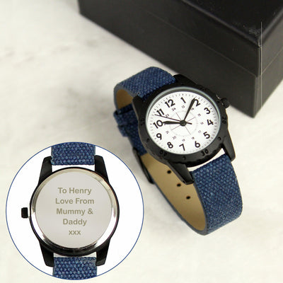 Personalised Black with Blue Canvas Strap Boys Watch - Shop Personalised Gifts