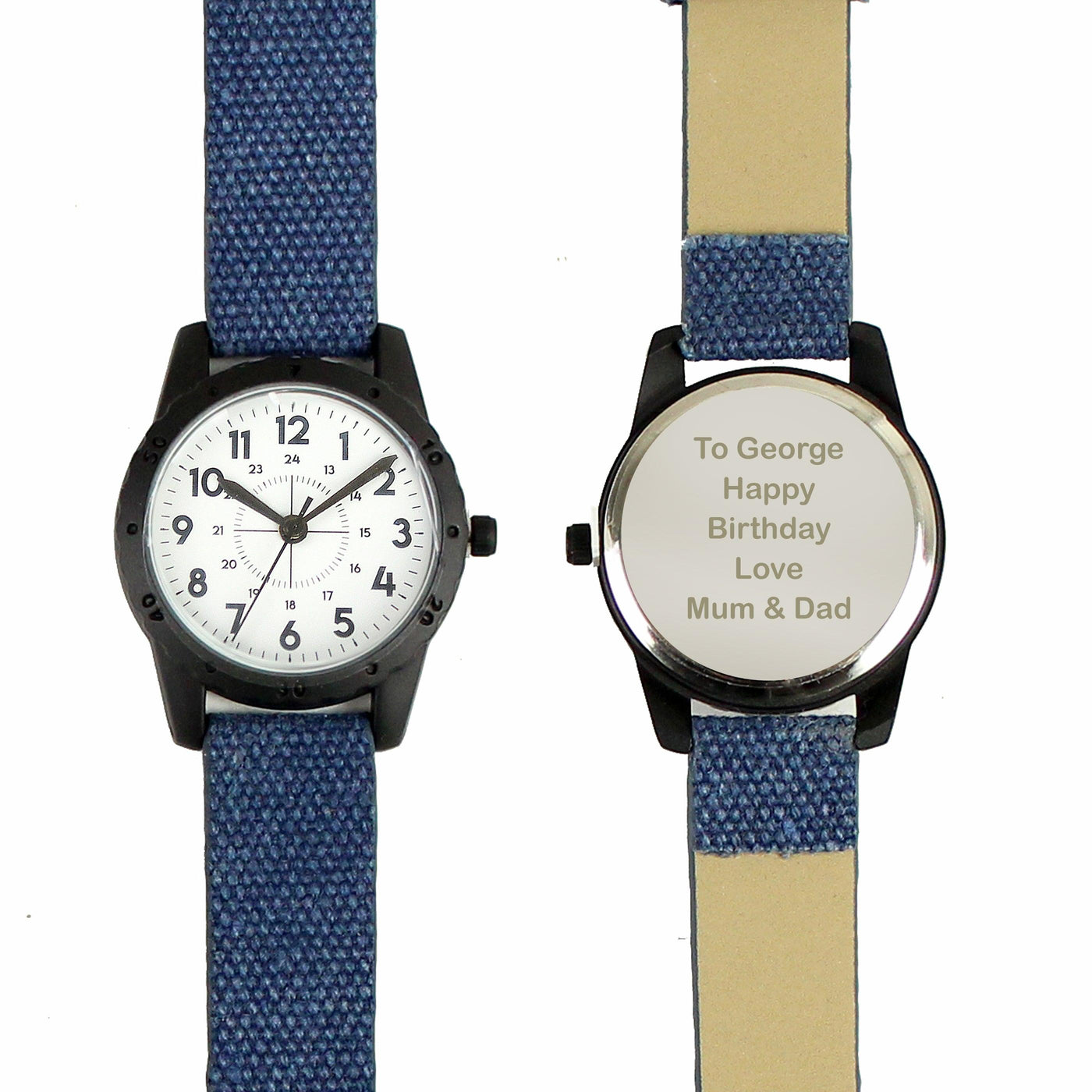 Personalised Black with Blue Canvas Strap Boys Watch - Shop Personalised Gifts