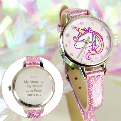 Personalised Unicorn with Pink Glitter Strap Girls Watch - Shop Personalised Gifts