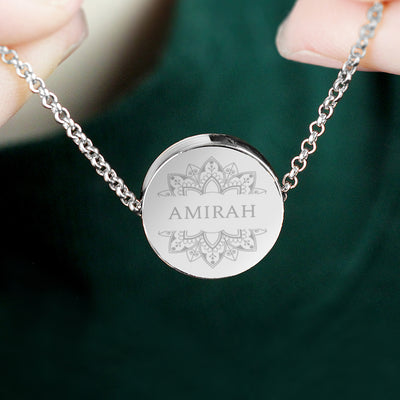 Personalised Sentiment Silver Plated Eid Disc Necklace and Box