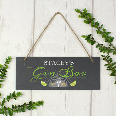 Personalised "Gin Bar" Printed Hanging Slate Plaque - Shop Personalised Gifts