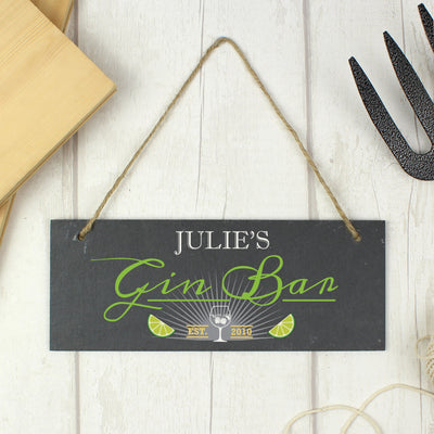 Personalised "Gin Bar" Printed Hanging Slate Plaque - Shop Personalised Gifts