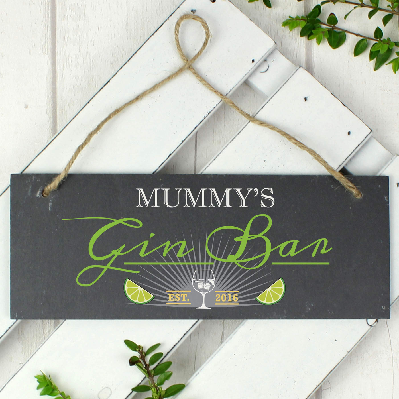 Personalised "Gin Bar" Printed Hanging Slate Plaque - Shop Personalised Gifts