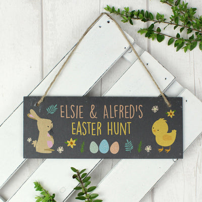 Personalised Easter Bunny & Chick Hanging Slate Sign - Shop Personalised Gifts