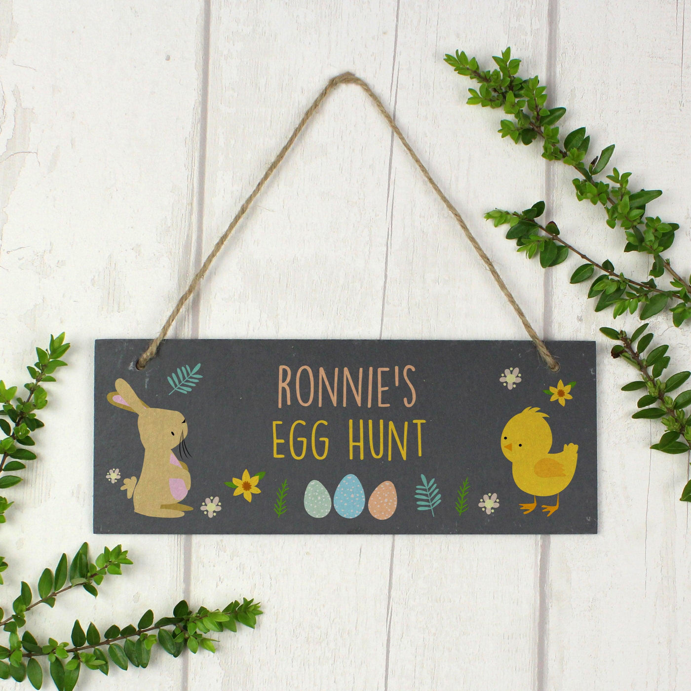 Personalised Easter Bunny & Chick Hanging Slate Sign - Shop Personalised Gifts