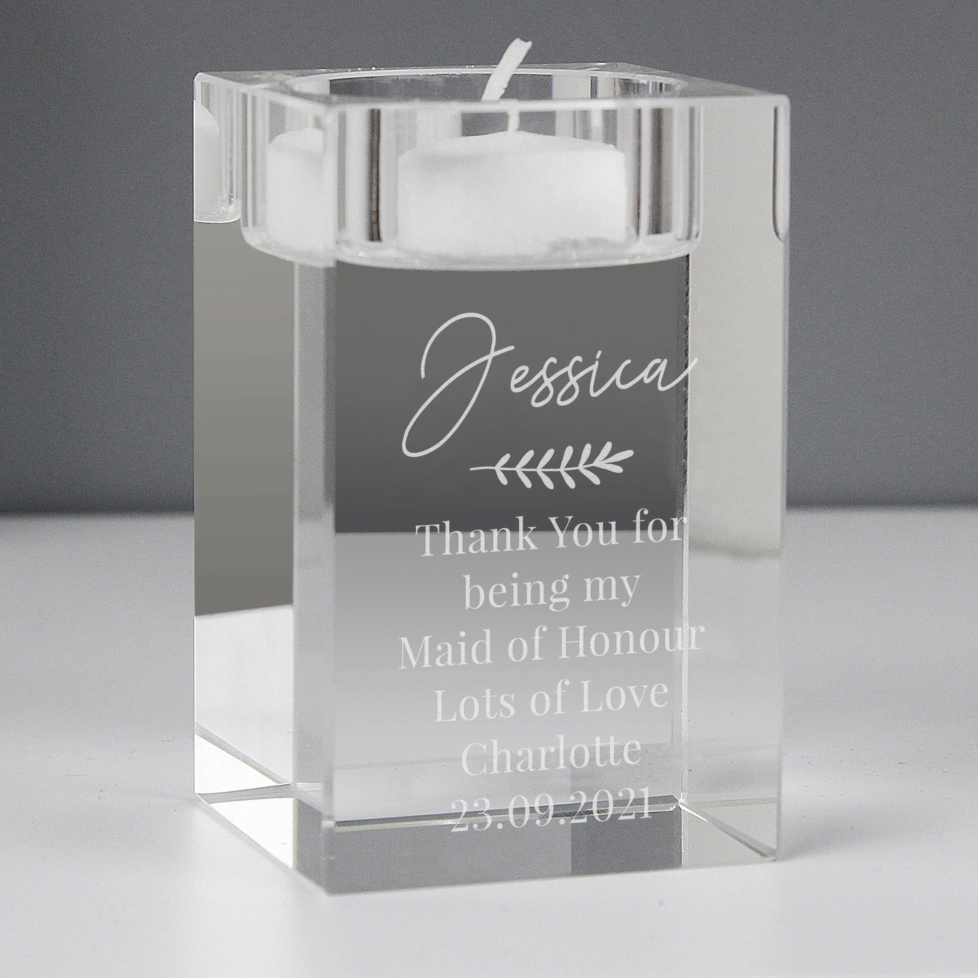 Personalised Leaf Free Text Glass Tea Light Holder - Shop Personalised Gifts