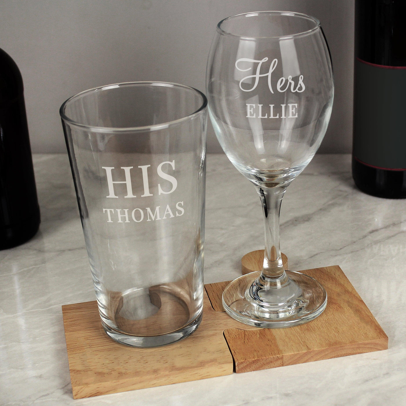 Personalised His & Her Pint and Wine Glass Set - Shop Personalised Gifts