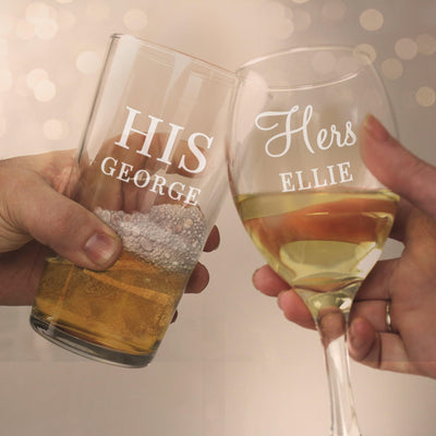 Personalised His & Her Pint and Wine Glass Set - Shop Personalised Gifts