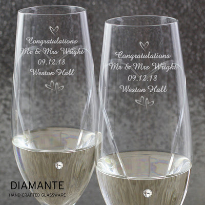 Personalised Hand Cut Little Hearts Pair of Flutes with Gift Box - Shop Personalised Gifts