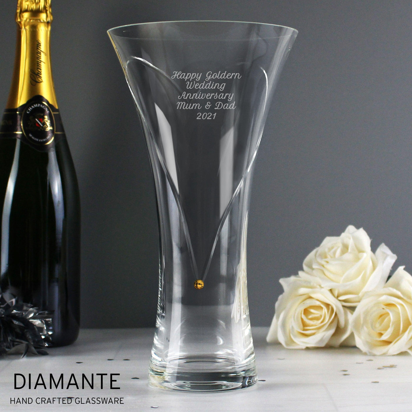 Personalised Large Hand Cut Gold Diamante Heart Vase - Shop Personalised Gifts