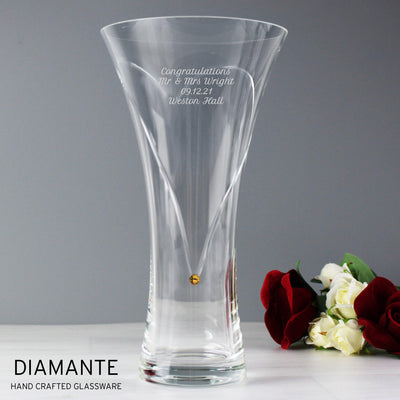 Personalised Large Hand Cut Gold Diamante Heart Vase - Shop Personalised Gifts