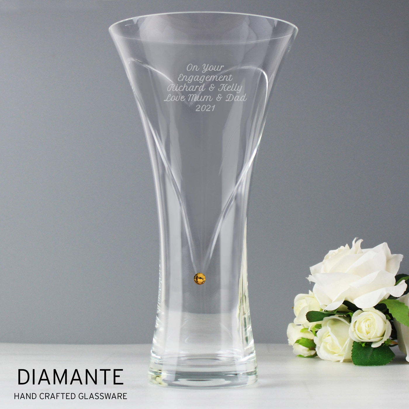 Personalised Large Hand Cut Gold Diamante Heart Vase - Shop Personalised Gifts