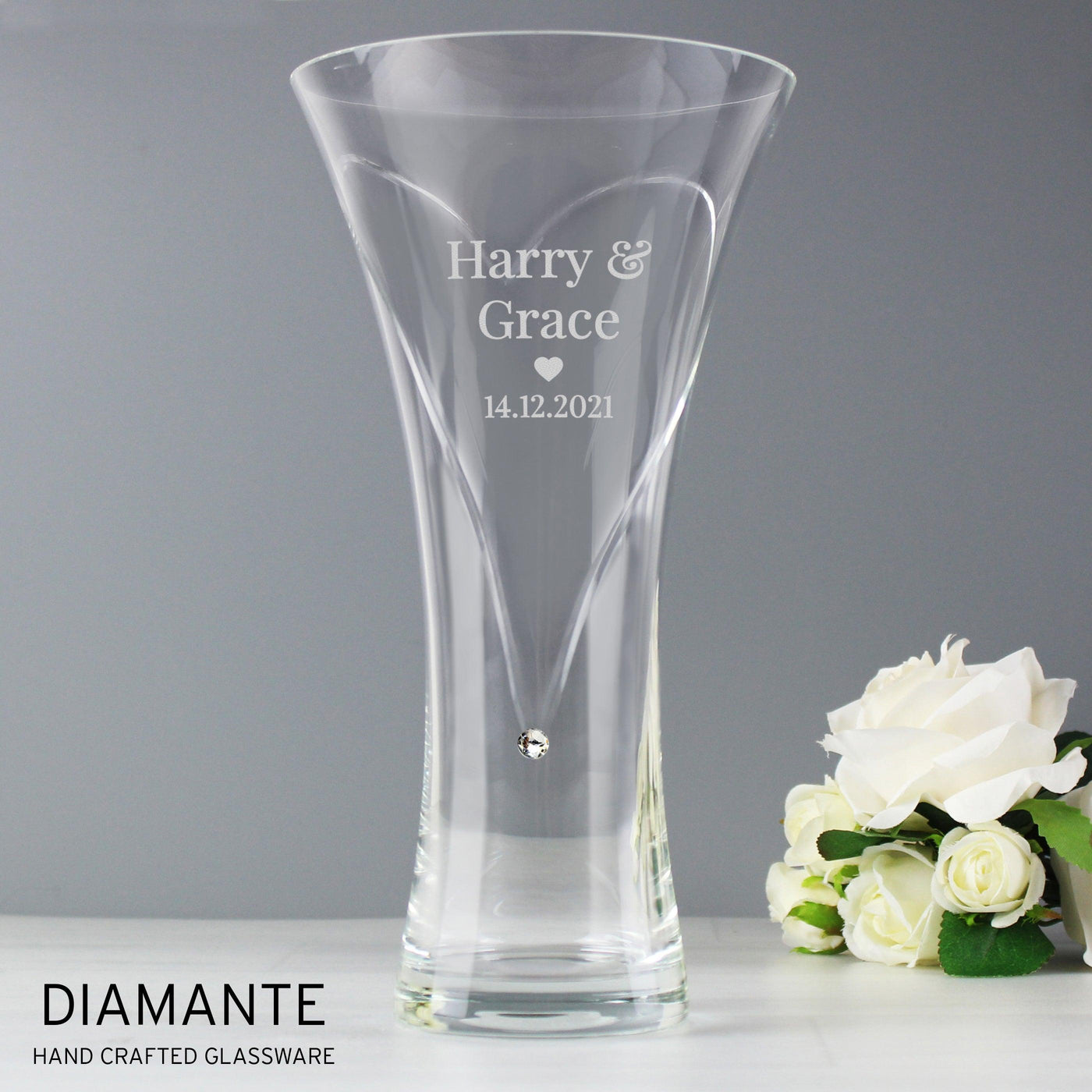 Personalised Mr & Mrs Large Hand Cut Diamante Heart Vase - Shop Personalised Gifts