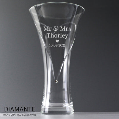 Personalised Mr & Mrs Large Hand Cut Diamante Heart Vase - Shop Personalised Gifts