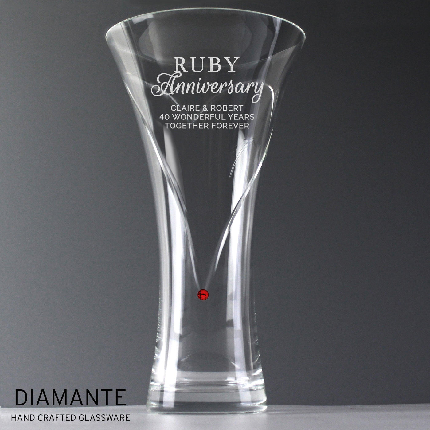 Personalised Ruby Anniversary Large Hand Cut Diamante Heart Vase - Shop Personalised Gifts