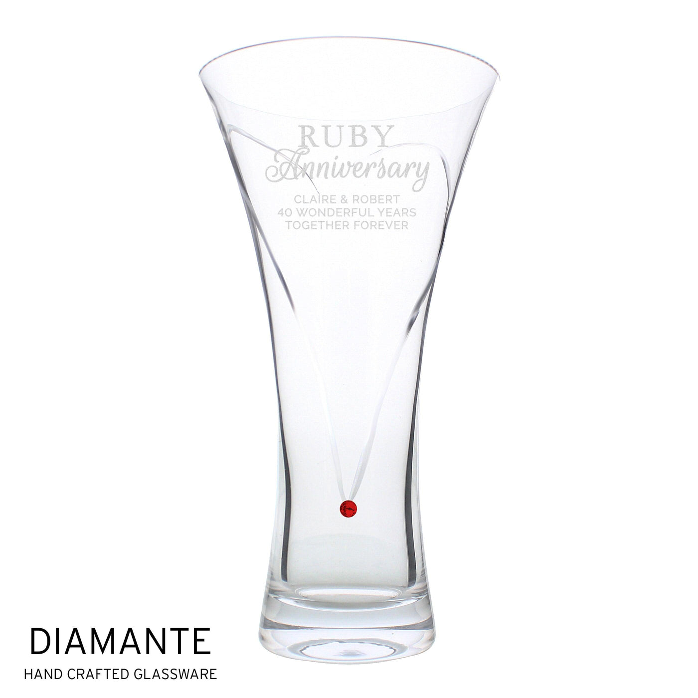 Personalised Ruby Anniversary Large Hand Cut Diamante Heart Vase - Shop Personalised Gifts