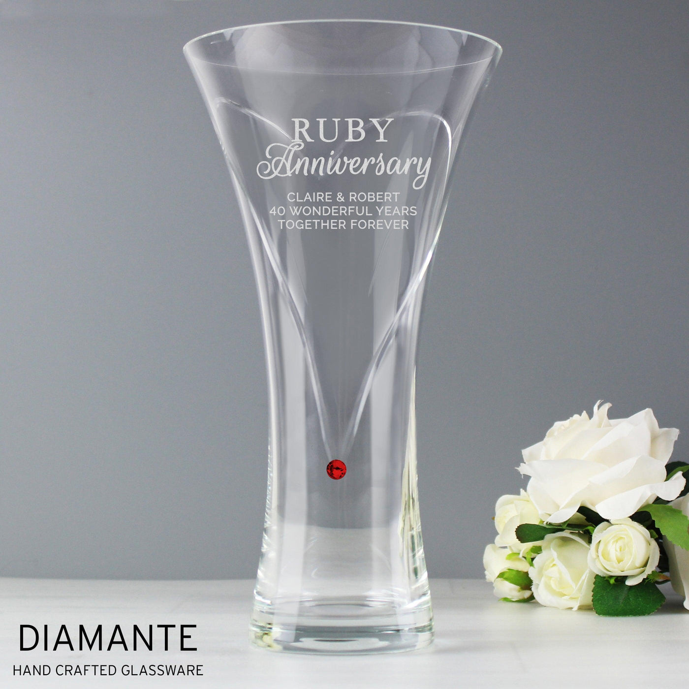 Personalised Ruby Anniversary Large Hand Cut Diamante Heart Vase - Shop Personalised Gifts