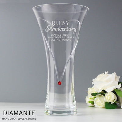 Personalised Ruby Anniversary Large Hand Cut Diamante Heart Vase - Shop Personalised Gifts