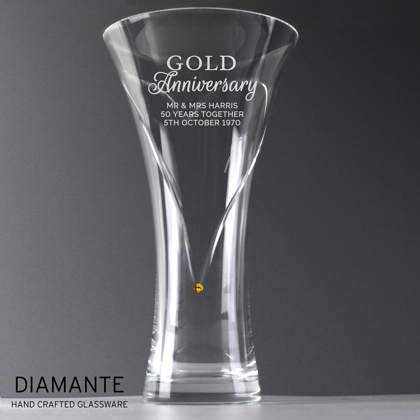 Personalised Gold Anniversary Large Hand Cut Diamante Heart Vase - Shop Personalised Gifts