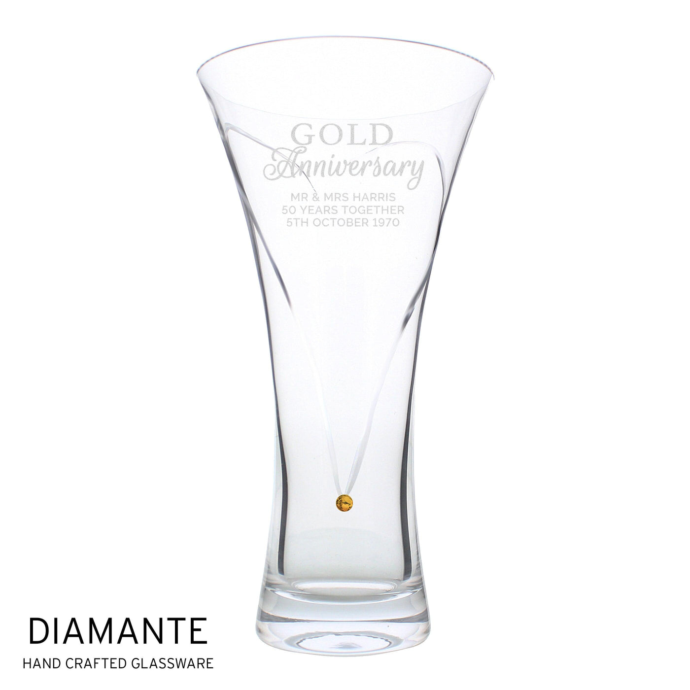 Personalised Gold Anniversary Large Hand Cut Diamante Heart Vase - Shop Personalised Gifts