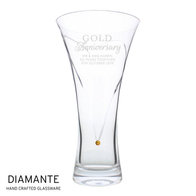 Personalised Gold Anniversary Large Hand Cut Diamante Heart Vase - Shop Personalised Gifts