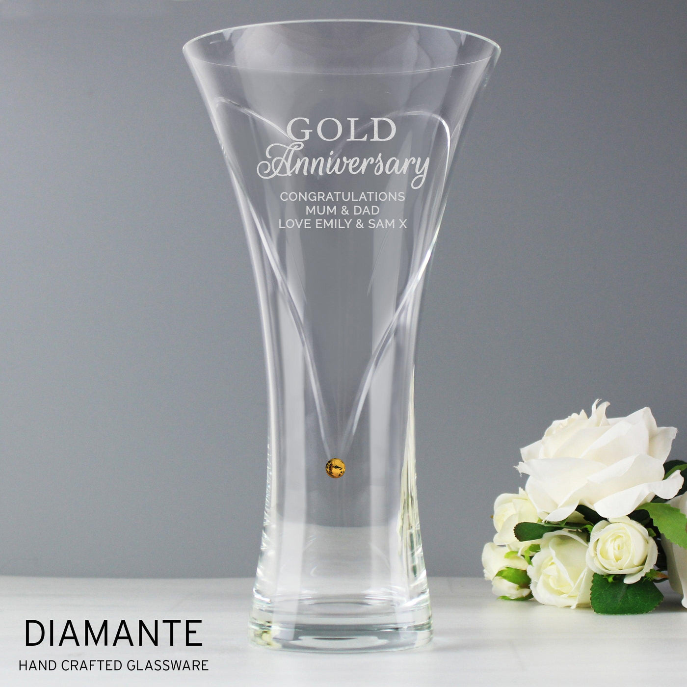 Personalised Gold Anniversary Large Hand Cut Diamante Heart Vase - Shop Personalised Gifts