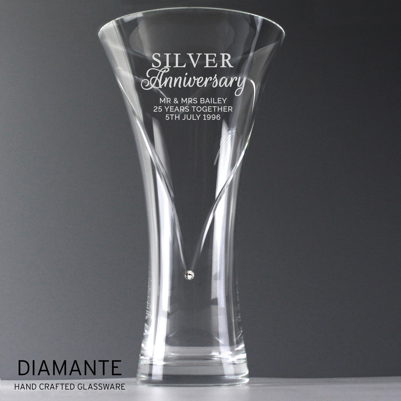 Personalised Silver Anniversary Large Hand Cut Diamante Heart Vase - Shop Personalised Gifts