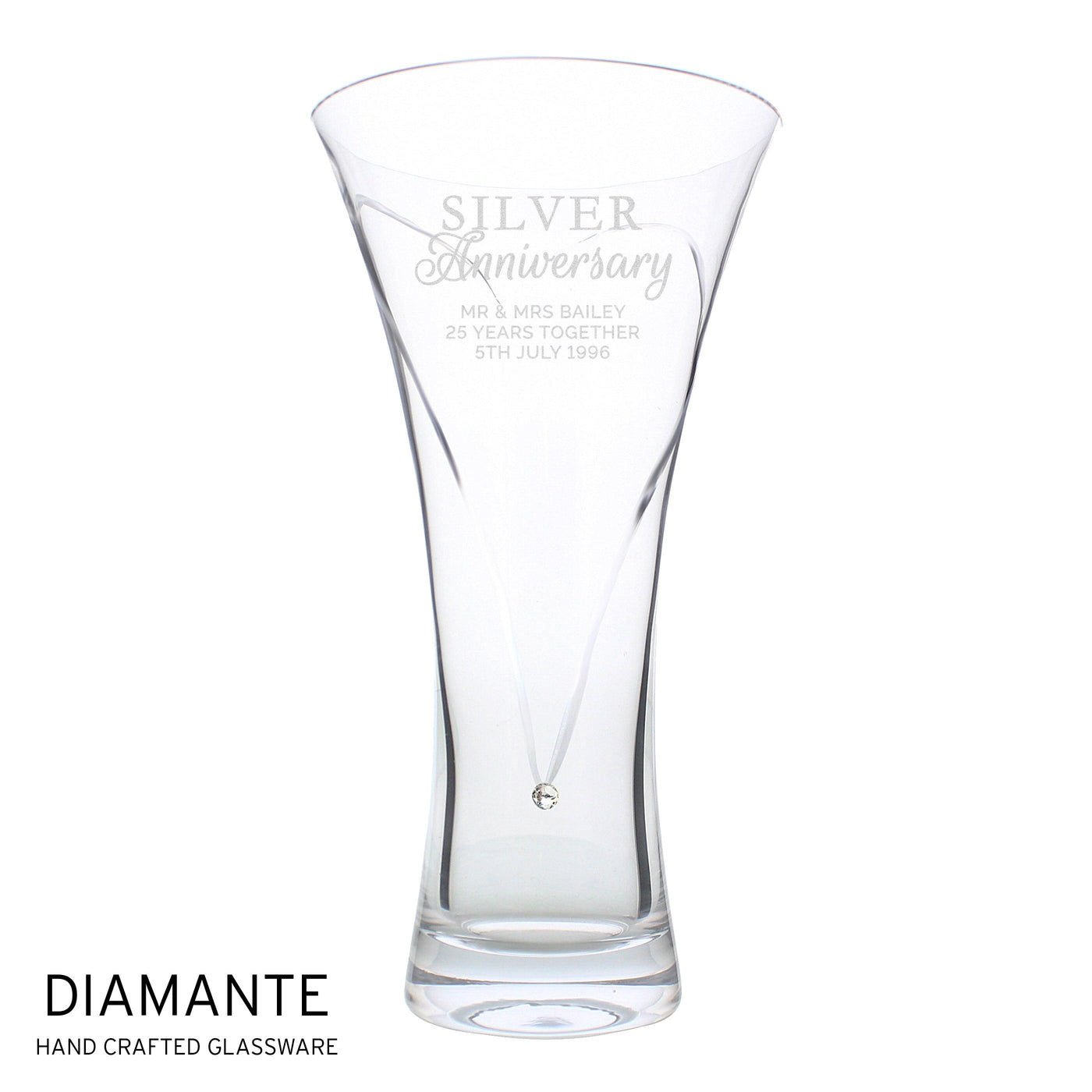 Personalised Silver Anniversary Large Hand Cut Diamante Heart Vase - Shop Personalised Gifts