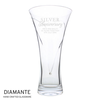 Personalised Silver Anniversary Large Hand Cut Diamante Heart Vase - Shop Personalised Gifts