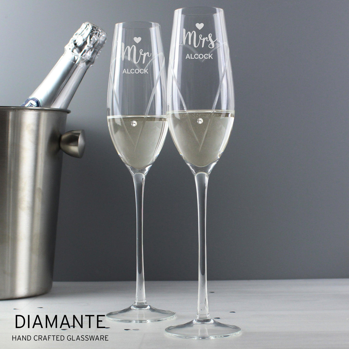 Personalised Hand Cut Mr & Mrs Pair of Flutes in Gift Box - Shop Personalised Gifts